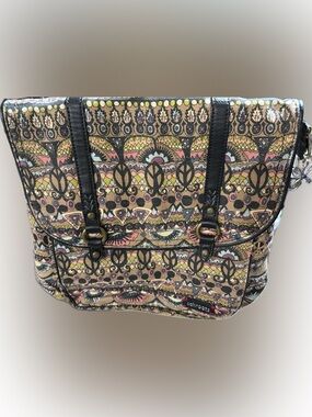 Sakroots Multicolor Boho Canvas Shoulder Bag with Black Trim